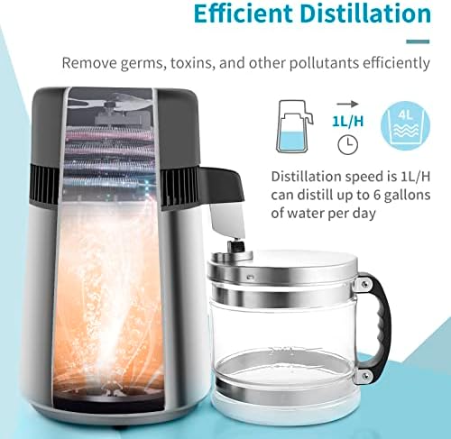 ROVSUN【Upgraded】 1.1 Gallon/4L Water Distiller Stainless Steel for Home, 750W Distilled Water Maker Machine, Water Distillers Countertop, Water Maker Purifier with Glass Container, 1L/H - Image 2