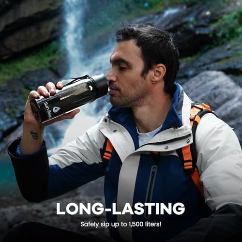 SurviMate Purified Water Bottle for Camping, Hiking, Backpacking and Travel, BPA Free with 5-Stage Intergrated Filter Straw - Image 6