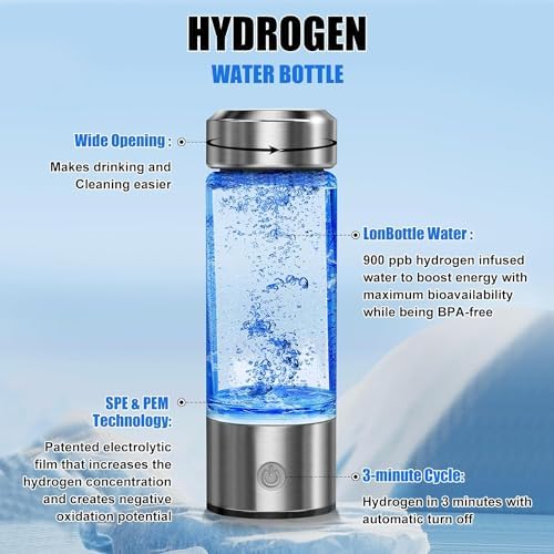 Hydrogen Water Bottle, Hydrogen Rich Water Generator, Rechargeable Portable Glass Hydrogen Water Ionizer Machine with SPE and PEM Technology, for Daily Office Home Travel and Fitness Drinking - Image 3