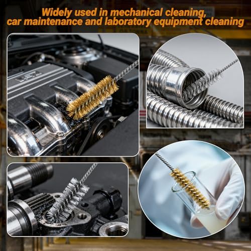 RAWILL 16Pcs Tube Cleaning Brush, Brass Stainless Steel Engine Cleaning Brushes, 12 Inch Long Round Wire Pipe Cleaner for Deep Pipes, Auto Parts, Engine Parts, 8 Sizes - Image 6