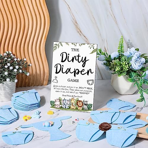 Roowest 51 Pcs Dirty Diaper Baby Shower Games, Animals Blue - Image 4