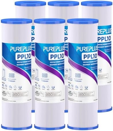 PUREPLUS 1 Micron 10"x2.5" Whole House Pleated Sediment Filter PPL10 6 Pack by PUREPLUS