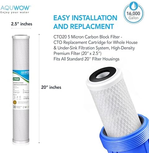 CTO20 5 Micron 2.5" x 20" Carbon Block Water Filter Set – Replacement Cartridges for Whole House and Under Sink Systems, Universal Standard Size (1, 20 x 2.5) - Image 2