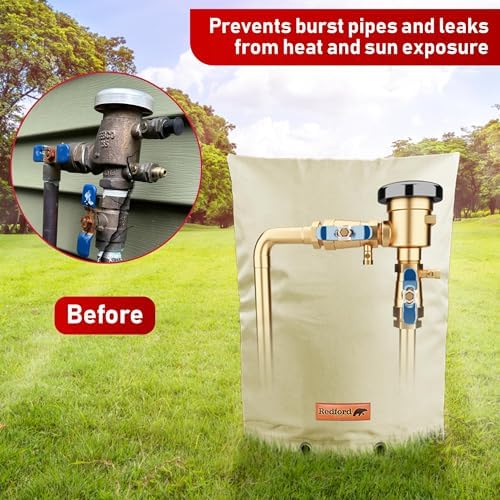 Redford Supply Co. Cold Snap (5°F) Backflow Preventer Insulation Cover, 20"W x 34"H, Pipe Insulation, Water Sprinkler Covers for Outside, Sprinkler Backflow Cover for Winter, Well Pump Bag (Beige) - Image 2