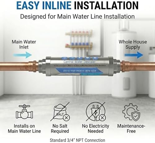 Whole House Water Descaler 3/4" NPT – Salt Free Water Conditioner for Main Water Line, Physical Scale Inhibitor Helps Reduce Limescale in Pipes, Water Heaters & Appliances, No Maintenance - Image 2