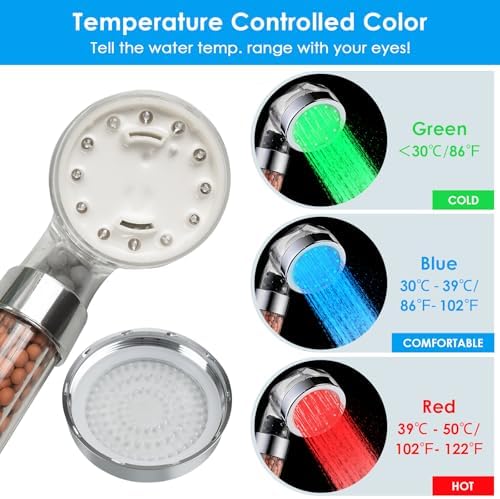 Vacto Temperature Controlled 3-color Changing Shower Head Kit, Water Saving Showerheads with Filtration Beads, LED High Pressure Handheld Shower Head Set with Hose and Bracket - Image 3