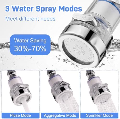 3 Pack Sink Water Filter Faucet, 360 ° Rotating Faucet Filter for Bathroom & Kitchen Sink, 3 Modes Bathroom Faucet Filter Removes Chlorine Fluoride Heavy Metals Hard Water for Home Kitchen & Bathroom - Image 6
