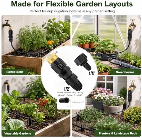 Drip Irrigation Faucet Adapter Kit, 25 PSI, 1/2 & 1/4 Inch Tubing, 1 Pack - Image 7