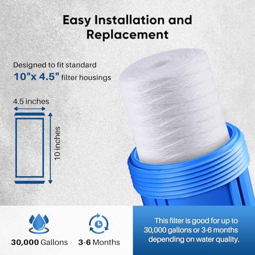 PUREPLUS 10 Micron 10 x 4.5 Whole House Water Filter for Well Water 3 Pack - Image 6