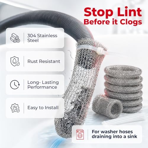 Lint Traps for Washing Machine Hose - Washer Hose Lint Trap Mesh, Stainless Steel Hair Catcher, Laundry Drain Filter, Rust-Free Pet Hair Sock, Nylon Cable Ties, 29cmx6.5cm - 30-Pack - Image 2
