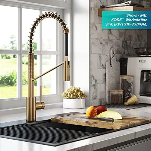 KRAUS Oletto Commercial Style Single Handle Pull Down Kitchen Faucet with QuickDock Top Mount Installation Assembly in Brushed Brass, KPF-2631BB - Image 3