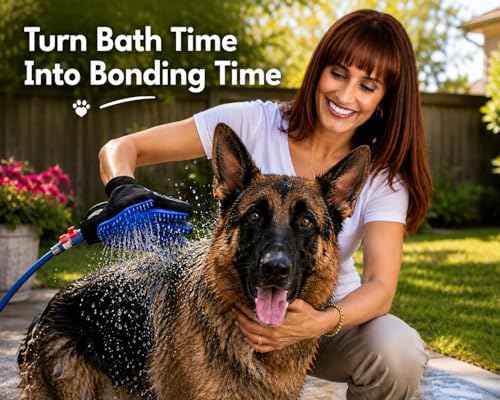 Dog Bath Glove & Sprayer – 3-in-1 Pet Bathing Tool for Washing, Scrubbing & Deshedding – Connects to Garden Hose – Adjustable Water Pressure – Easy Rinse Dog Shower – Gift for Dog Owners - Image 2