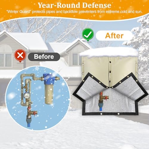 RICHIE 4-Way Opening Backflow Preventer Cover (5°F) Heavy-Duty 5-Layer Insulated Enclosure, All-Weather Protection for Outdoor Pipe, Irrigation Sprinkler Valve, Well Water Pump, 24" Wx24 H Beige - Image 4