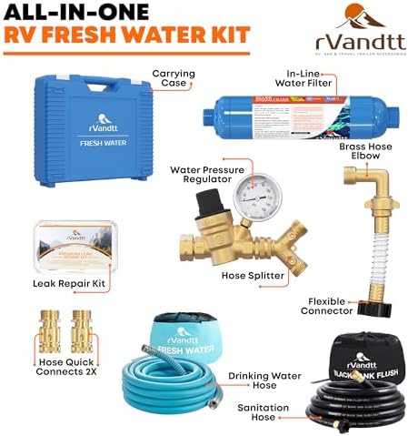 RV Fresh Water Kit w/Drinking & Santation Hose - RV Water Pressure Regulator, Filter, Hose Connectors, Leak Repair Kit, Carrying Case, 35' Drinking Water & Sanitation Hose - Image 2