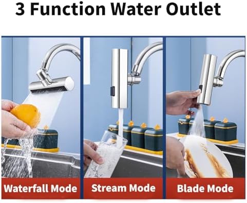 Kitchen Faucet Head Replacement, 3-Function Kitchen Faucet Sprayer Head , 360° Swivel Anti -Splash Faucet Spray Nozzle, M22 Female Thread Spray Head for Kitchen Faucet - Image 4