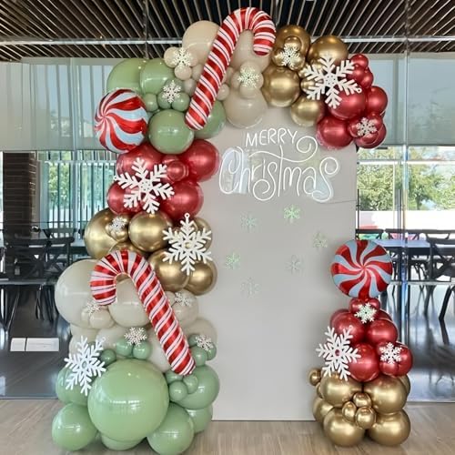 Christmas Balloon Garland Arch Kit, 111PCS Red Green Gold White Balloons with Lollipop Candy Cane Mylar Foil Balloon Arch for Xmas Party Holiday Wedding Birthday New Year Decorations - Image 3