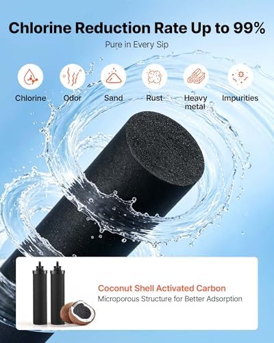 VEVOR Gravity-fed Water Filter System, 2.25G 304 Stainless-Steel Countertop Water Filtration System, Reduces Lead and up to 99% of Chlorine, with 2 Carbon Filters, Spigot, and Stand, for Home Camping - Image 3