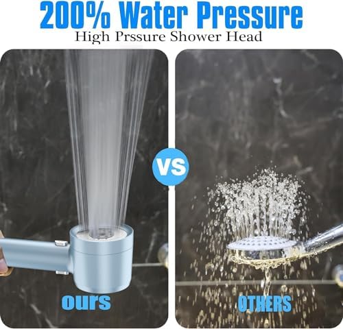 High Pressure Shower Head with Handheld, with Pause Switch 4 Spray Modes Water Saving Showerhead,Showerhead Set with Hose, Bracket and Cotton Filter, (blue) - Image 3