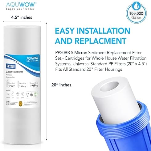 PP20BB 5 Micron 4.5" x 20" Filter Set – Sediment Replacement Cartridges for Whole House Water Filtration Systems, Universal Standard PP Filters (6, 20 x 4.5) - Image 2