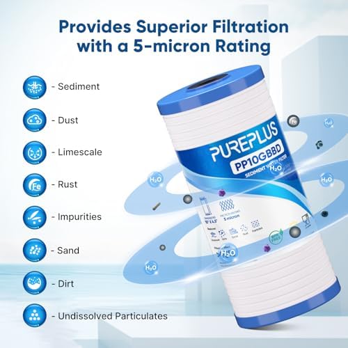 PUREPLUS 5 Micron 10"x4.5" Whole House Grooved Sediment Water Filter 3 Pack - Image 6