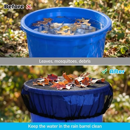 2 Pcs Mesh Cover for Rain Barrel, 38.5 Inch Black Rain Barrels Net Cover, Water Collection Bucket Screen Covers to Keep Leaves Debris Out - Image 4