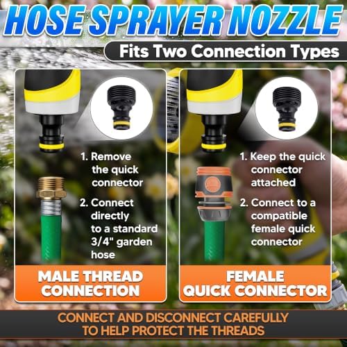 Garden Hose Nozzle, 10 Spray Patterns, Thumb Flow Control, Yellow - Image 7