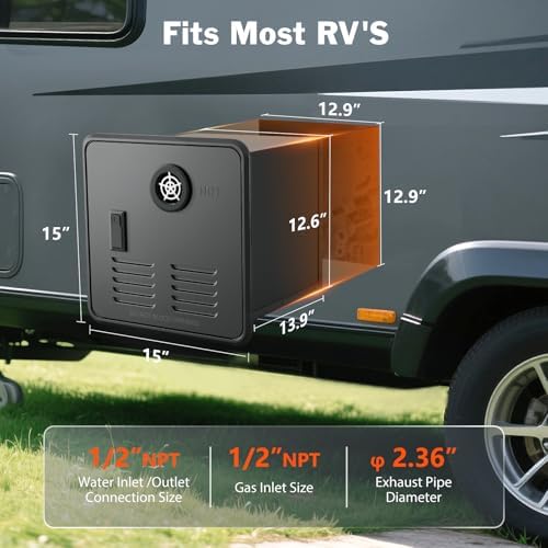 RV Tankless Water Heater, 55,000 BTU 2.2 GPM Instant Endless Hot Water with Remote Control, 12V for Most RVs with 15x15 Inch Black Door - Image 2