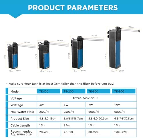 Internal Fish Tank Filter, 12W Adjustable Water Flow Submersible Aquarium Filter Pump for 40~60 Gallon Freshwater or 25~45 Gallon Saltwater, 2 Mode Aeration & Rainfall, TE-900(250GPH) - Image 4