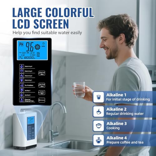 Alkaline Water Ionizer Machine, Water Machine PH 4-10.5 for Alkaline & Acidic Water, 5 Titanium Plates, Up to -500mV ORP, 8,000L Filter, 7 Water Settings, Auto-Cleaning, Intelligent Voice - Image 3