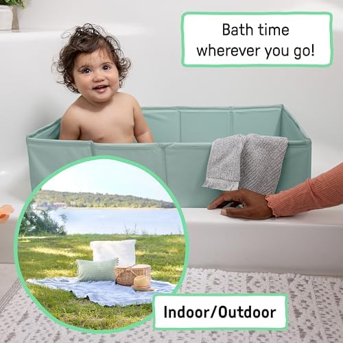 Ingenuity Tuckaway Toddler Folding Tub, Converts Shower to Tub, Folds to Store, Easy to Clean, No Assembly Required, Portable Baby Bathtub for Travel, 12M-5Y, Green - Image 5