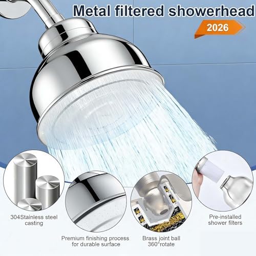 Metal Filter Shower Head for Hard Water Softener Shower Head with Water Shower Filter to Remove Chlorine and Harmful Substances, 6inch Large Rain Showerhead, 304Stainless Steel - Image 4