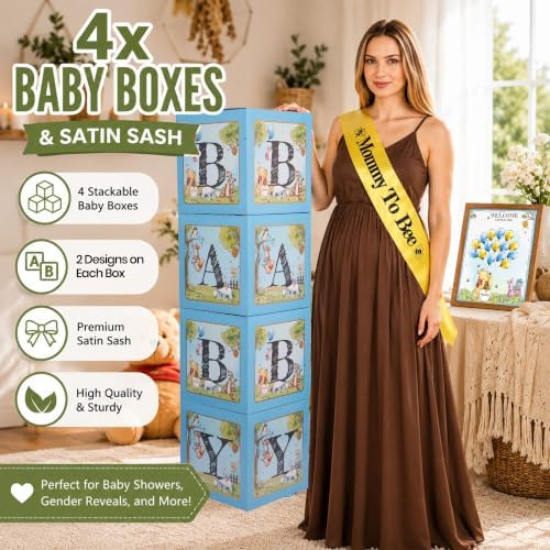 271 Pc Classic Winnie Baby Shower Decorations for Boy – All-In-1 Blue Pooh Baby Shower Balloon Arch, Vintage Pooh Bear Theme Party Decoration Kit with Backdrop, Banners, Baby Boxes, Sash & Table Décor - Image 5