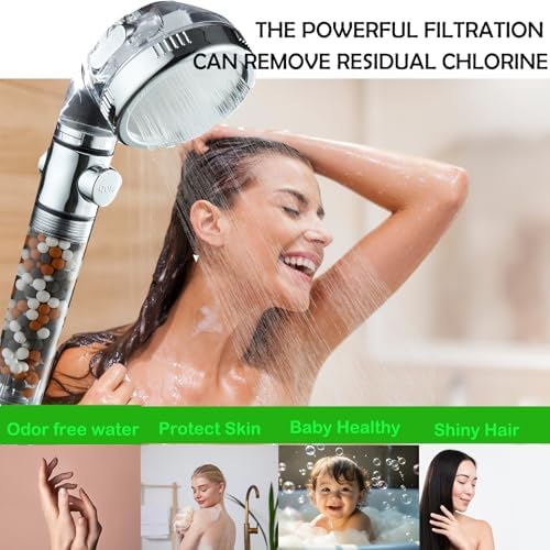 Filtered Shower Head with Purifying Beads – 3 Function High Pressure Handheld Shower for Hard Water – Removes Chlorine & Impurities, Softens Skin/Hair – On/Off Switch, Adjustable Bracket & Hose - Image 5