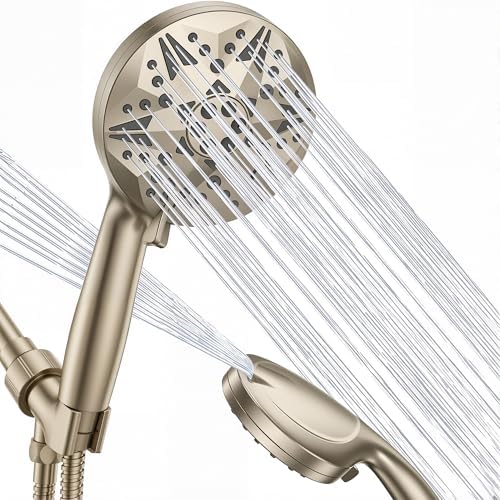 Filtered Brushed Nickel High Pressure Handheld Shower Head – 10 Spray Modes with Rain & Massage, Built-in Filter for Cleaner Water, Anti-Clog Nozzles, Power Rinse for Tile & Pets by Unknown