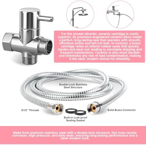 Dog Shower Attachment with 6.6FT Shower Hose, 8 Sprayer Modes Dog Washing Hose Attachment for Bathroom & Bathtub, Outdoor Use Dog Washing Kit with Pet Grooming Glove Shampoo Dispenser and Holder - Image 5