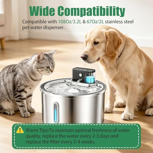 Cat Water Fountain Filter Set – 10 Carbon Filters & 10 Foam Sponges, Replacement for 108Oz/3.2L 67Oz/2L Stainless Steel Pet Water Dispenser,Kitty Spout Pump Filters,Promotes Hydration for Dogs Cats - Image 7