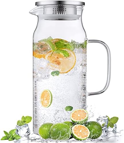 Bivvclaz 2 Liter 68 oz Glass Pitcher with Lid and Handle, Glass Carafe for Hot/Cold Water, Large Iced Tea Pitcher for Coffee, Juice and Homemade Beverage by Bivvclaz