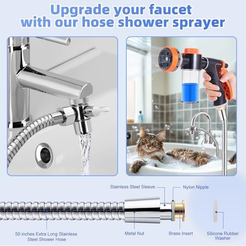 Dog Washing Hose Attachment with Dog Towels for Drying Dogs Large, Bathtub Faucet Sprayer Attachment with Long Hose, Pup Sprayer for Tub Faucet, Indoor Dog Wash Shower Attachment - Image 3