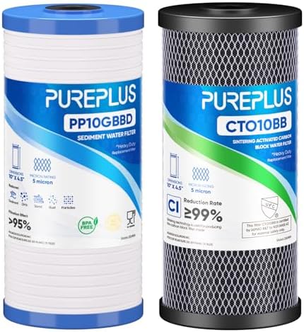 PUREPLUS 10"x4.5" Whole House Water Filter Combo, Grooved Sediment & Carbon by PUREPLUS