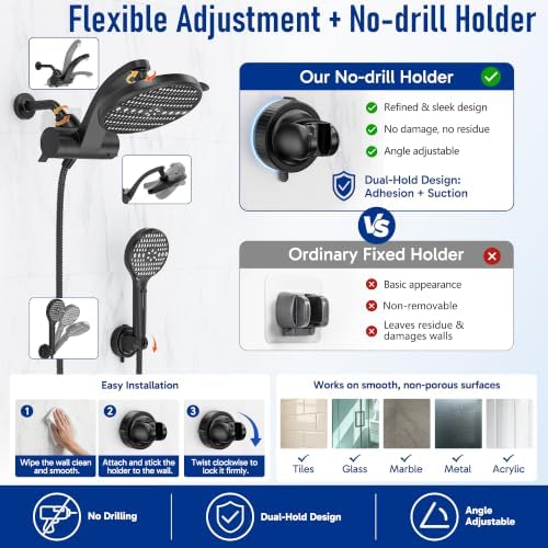 Veken Filtered Shower Head with Handheld, Multi-pattern Rain Showerhead Set - Image 6