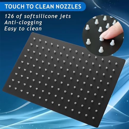 Voolan Rain Shower Head - High Flow Large Rainfall Shower Heads Made of Stainless Steel - Waterfall Bathroom Square Showerhead - Ceiling or Wall Mount (12 * 8 Inch Rectangle, Matte Black) - Image 3