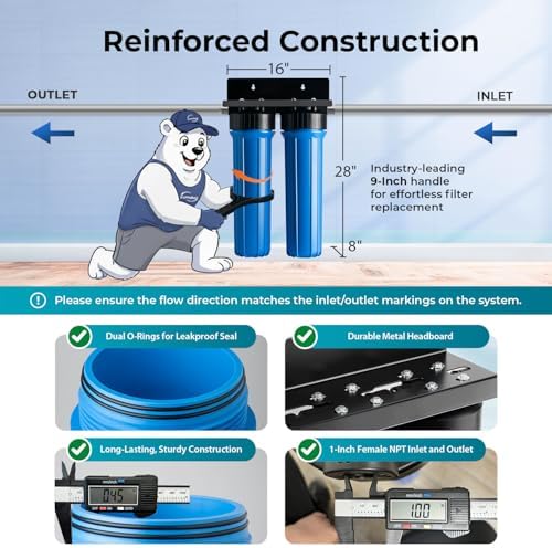 iSpring Iron, Mangaese Whole House Water Filter System Also Eliminates Chlorine, Taste, and Odor, 2-Stage Commercial-Grade 20" x 4.5" Industry Standard-Sized Filters, 1" Inlet/Outlet, Model: WGB22BM - Image 4