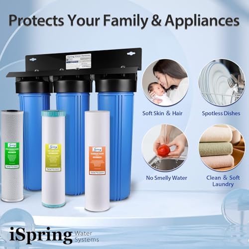 iSpring WGB32B-KS+AHPF12MNPT16X2 3-Stage Whole House Water Filter, Reduces Heavy Metals, Hydrogen Sulfide, Chlorine, Chloramine, Sediments w/ 3/4'' Push-Fit Braided Stainless Steel Hose Connectors - Image 6