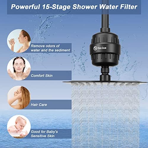 Filter Shower Head, High Pressure 8 Inch Rainfull with Filter Combo for Hard Water, Remove Chlorine Fluoride and Harmful Substances- 1 Replaceable Filter Cartridge (Square, Matte Black) - Image 3