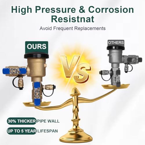 1/2" Brass Pressure Vacuum Breaker, Max 400PSI Sprinkler Backflow Preventer for Non-Potable Systems Like Irrigation & Industry - Image 6