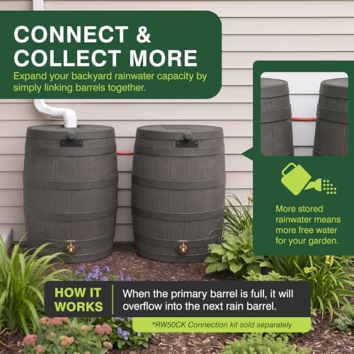 Good Ideas Rain Wizard Water Collection Barrel, 50 Gallon, Oak, 4 Pack - Image 3