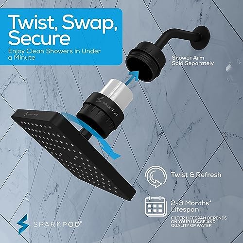 SparkPod Filtered Shower Head, 23-Stage, 8" Square, Black Matte - Image 7