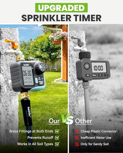 RAINPOINT Sprinkler Timer for Garden Hose - Hose Timer with Cycle & Soak/Rain Delay/Automatic Watering/Manual Watering, Programmable Irrigation System with Large Display, Brass Inlet & Outlet - Image 4