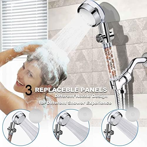 Filtered Shower Head, High Pressure Water Saving Showerhead with Filter Beads, Handheld Fan Shower Kit with Stainless Steel Hose, Wall & Overhead Brackets ect.-Silver - Image 2