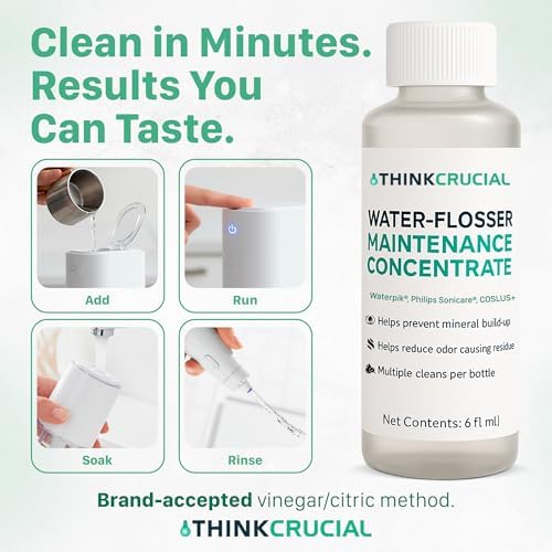 Up to 36 Cleans Think Crucial Water Flosser Cleaner & Descaler Rinse 6oz Super Concentrate - Compatible with All Waterpik Models (WP-660/662, WP-580, WP-560, WP-100) & Philips Sonicare 3000 & More - Image 4